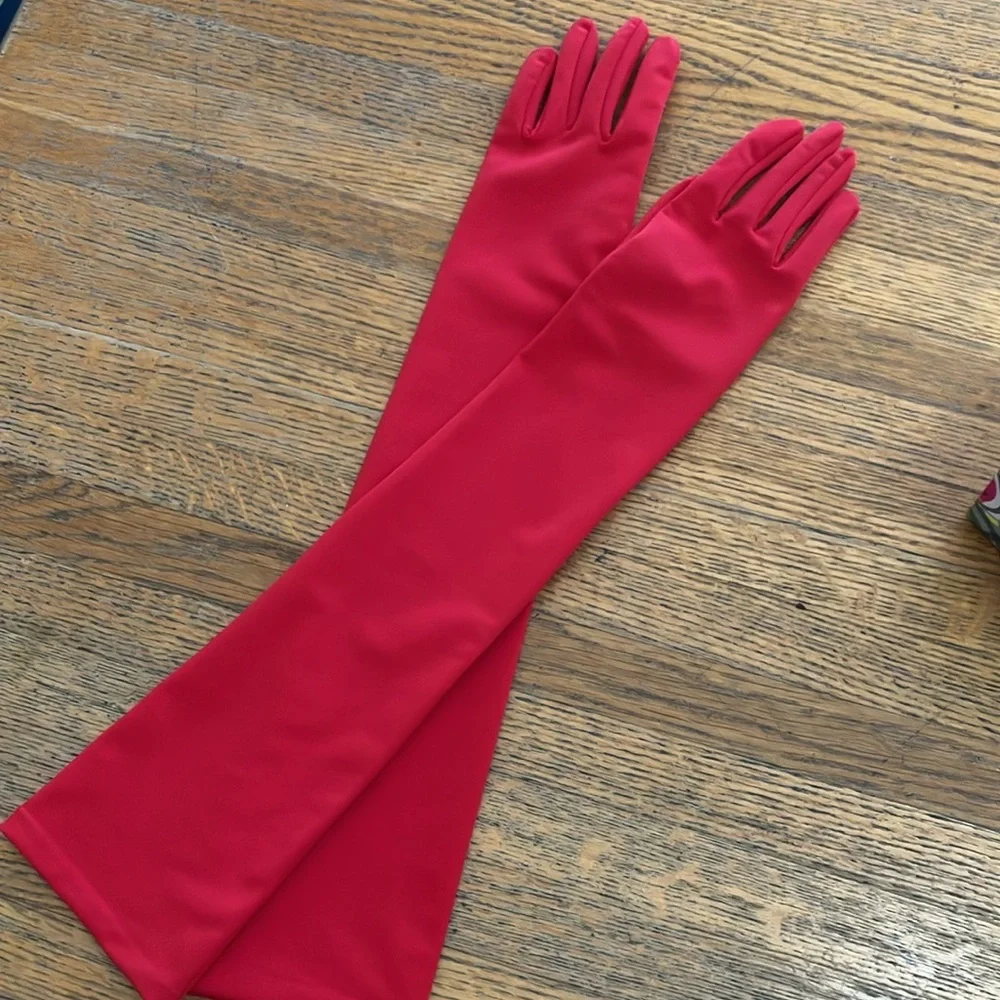 Elegant Opera Length Red Womens Gloves Smooth Stretch Fabric One Size Fits Most